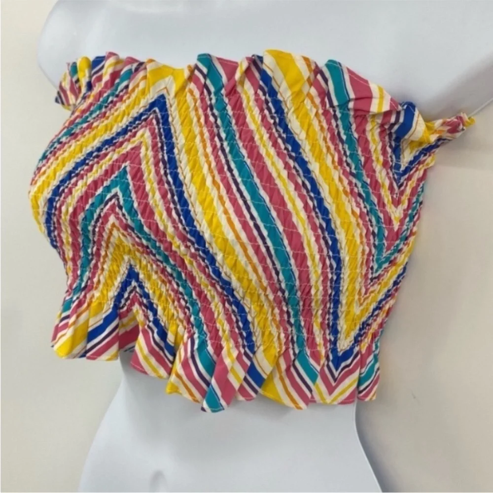 S/W/F Smocked Multicolor Strapless Cropped Tube Top Size Small New with Tag